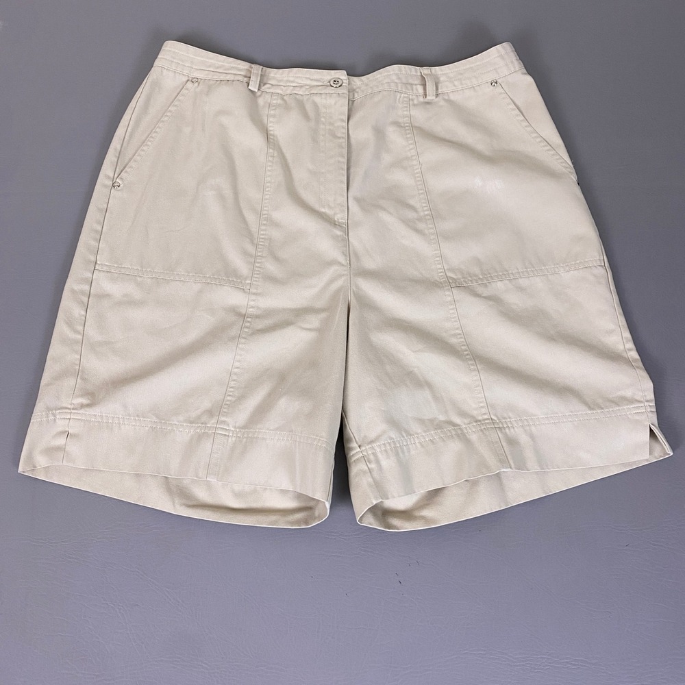 Studio Works Shorts Plus Size 16W Women's Khaki Beige Bermuda High Rise Cotton*